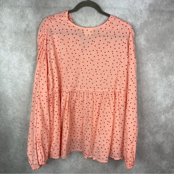 Zulu & Zephyr Voluminous Polka Dot Blouse In Coral Pink Women's Size US 2 - Picture 2 of 5